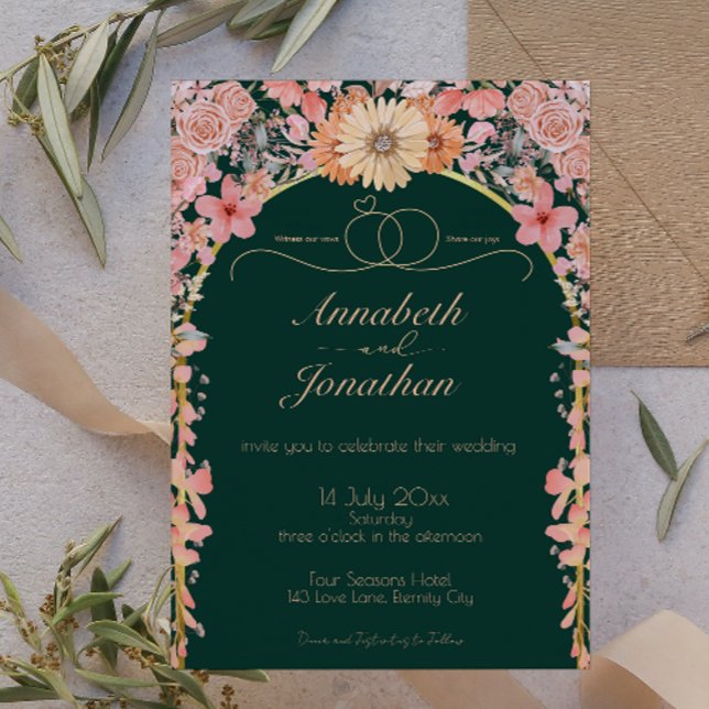 Invitación a la boda de Apricot Emerald Wildflower (Subido por el creador)