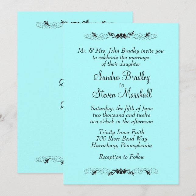 Invitación a la boda de Aqua, acento del corazón (Anverso / Reverso)
