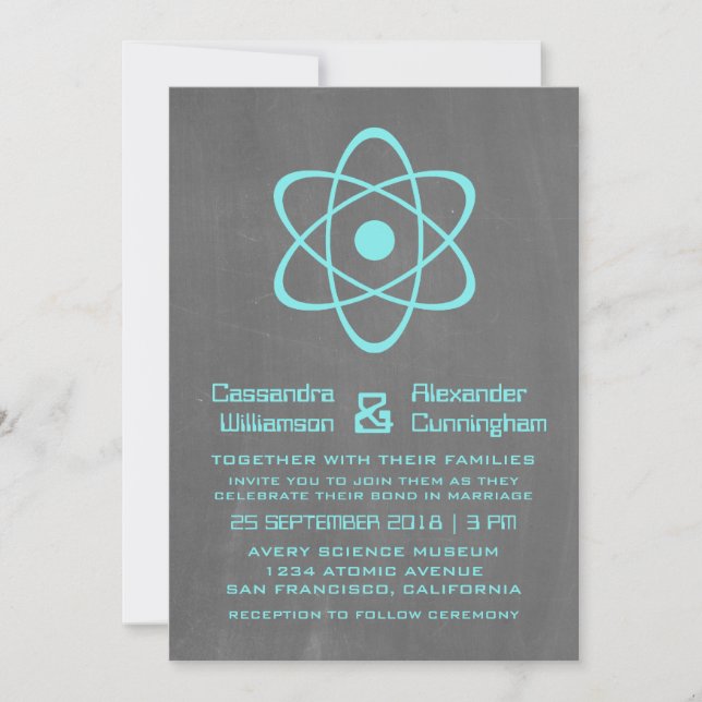 Invitación a la boda de Aqua Atomic Chalkboard (Anverso)