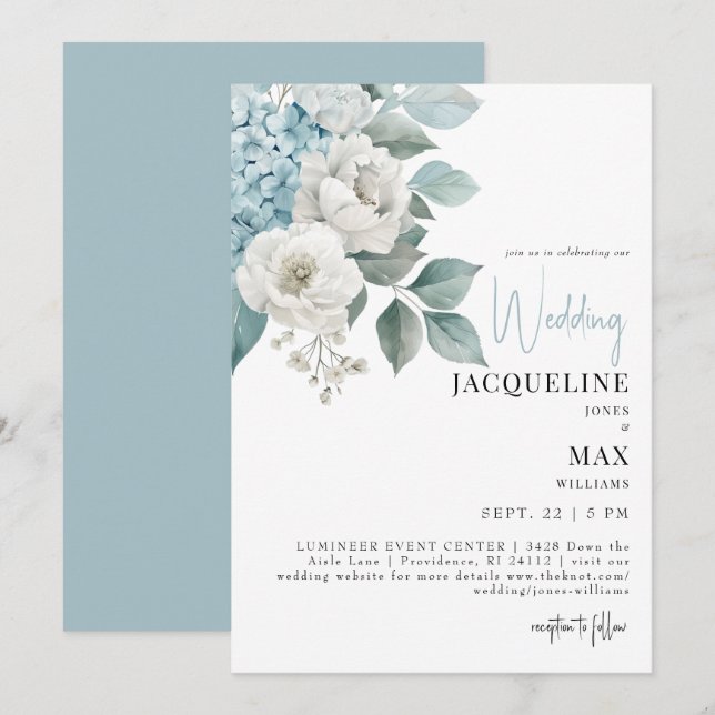 Invitación a la boda de Aqua Blue Hydrangeas (Anverso / Reverso)
