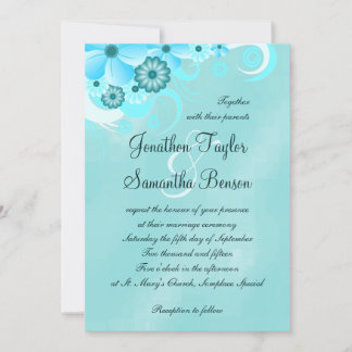 Invitación a la boda de Aqua Blue Sapphire Floral
