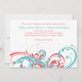 Invitación a la boda de Aqua Coral Floral Destinat