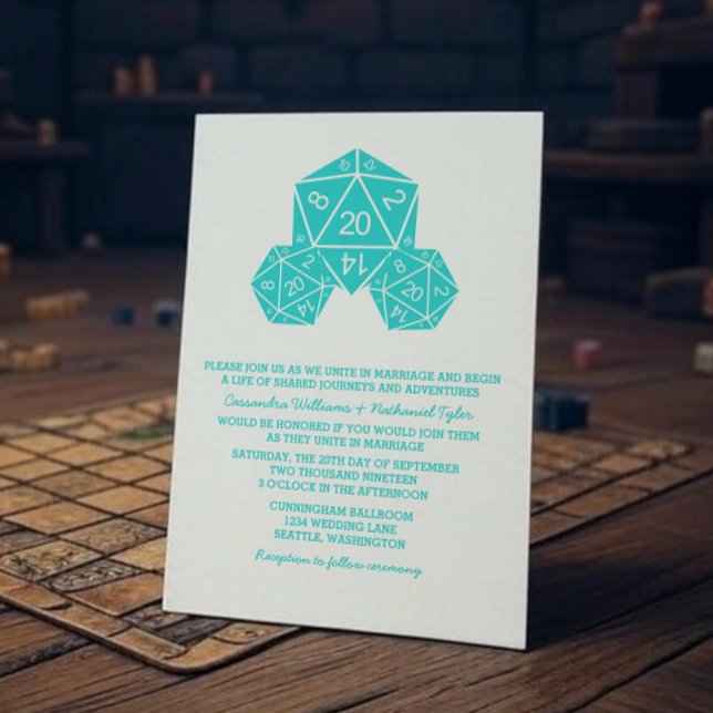 Invitación a la boda de Aqua D20 dados (Aqua D20 Dice Wedding Invite)
