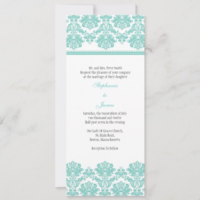 Invitación a la boda de Aqua Damask (Anverso)