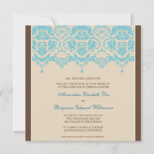 Invitación a la boda de Aqua Darling Damask Lace S