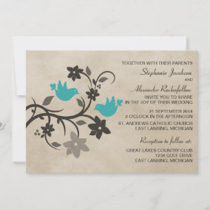 Invitación a la boda de Aqua Floral Lovebirds