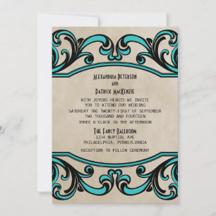 Invitación a la boda de Aqua Gothic Swirls