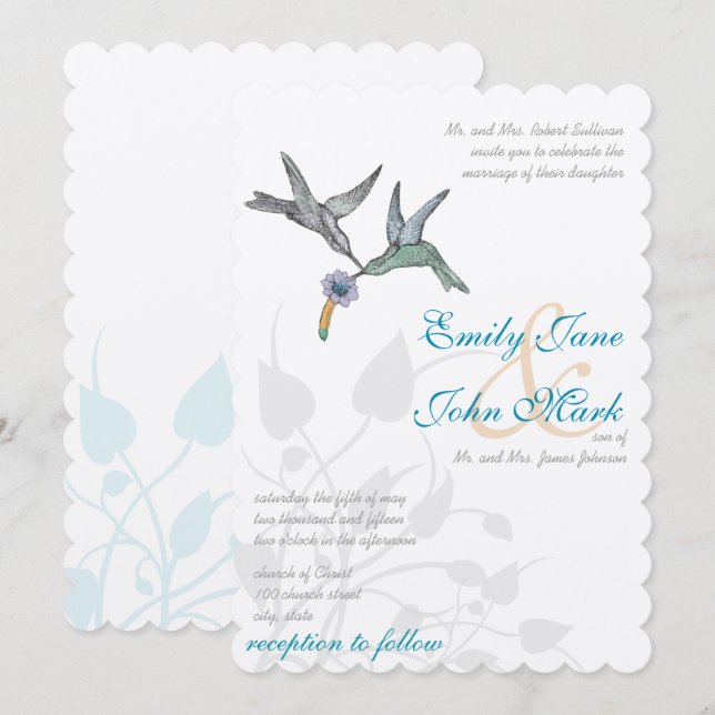 Invitación a la boda de Aqua Lilac Coral Hummingbi (Anverso / Reverso)