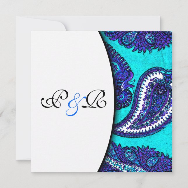 Invitación a la boda de Aqua Paisley Eléctrica (Anverso)