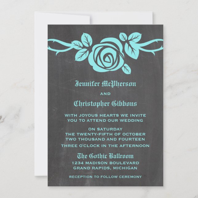 Invitación a la boda de Aqua Rosa Chalkboard (Anverso)