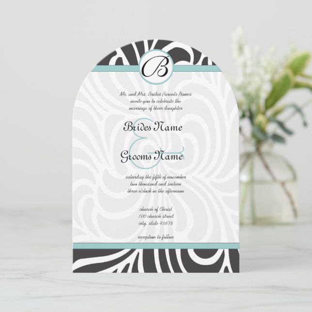 Invitación a la boda de Aqua Swirls (Anverso de pie)
