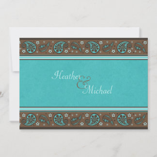 Invitación a la boda de Aqua y Brown Paisley