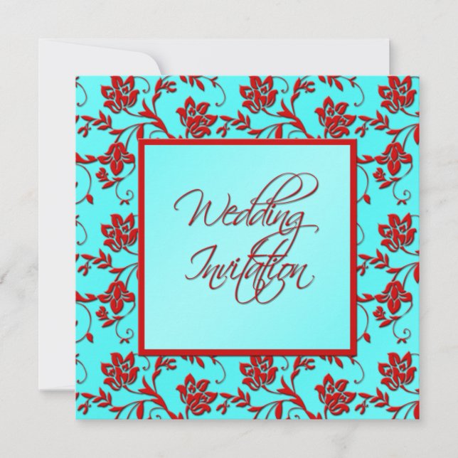 Invitación a la boda de Aqua y Floral Roja II (Anverso)