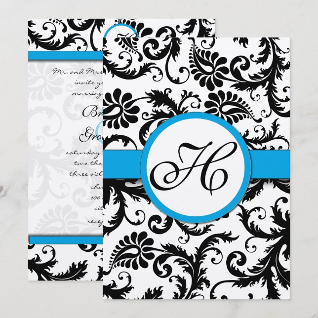 Invitación a la boda de Aquamarine Damask Swirls (Anverso / Reverso)