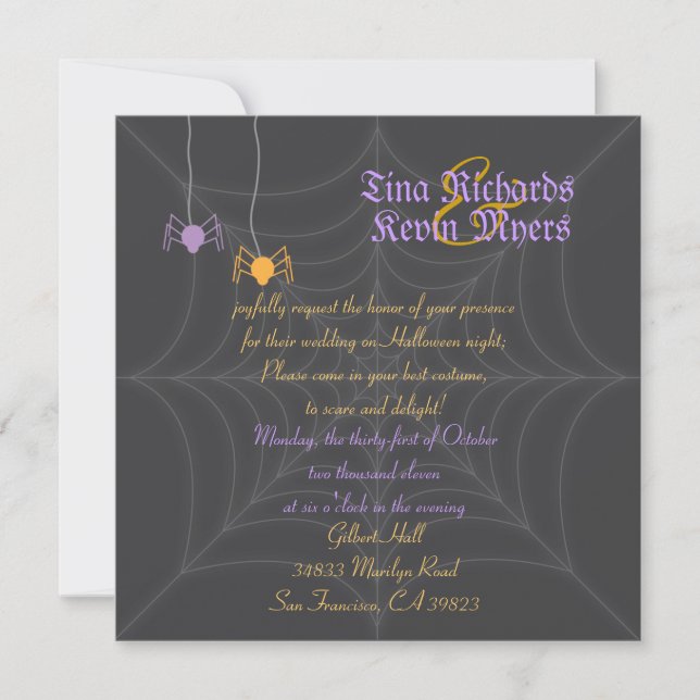 Invitación a la boda de araña de Halloween (Anverso)