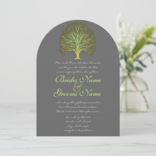 Invitación a la Boda de Árbol de Swirly Green Gold