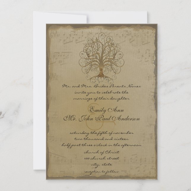 Invitación a la Boda de Árbol Musical de Swirl (Anverso)