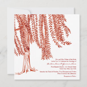 Invitación a la boda de árbol silvestre rojo y bla