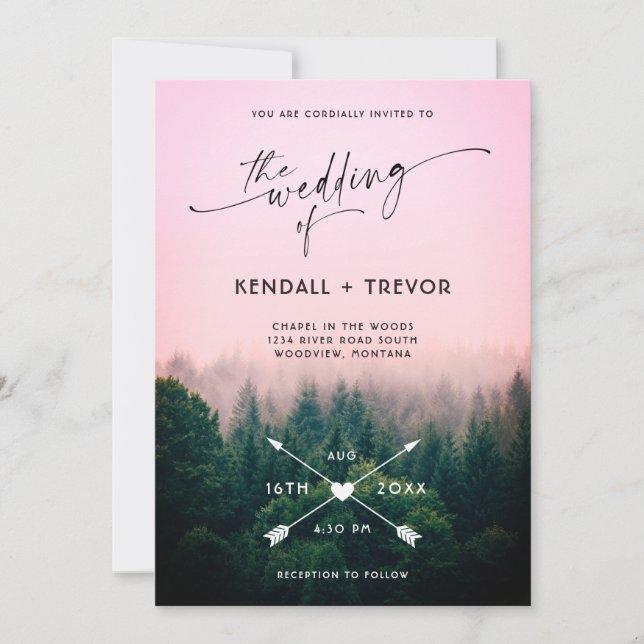 Invitación a la boda de árboles en las montañas fo (Anverso)