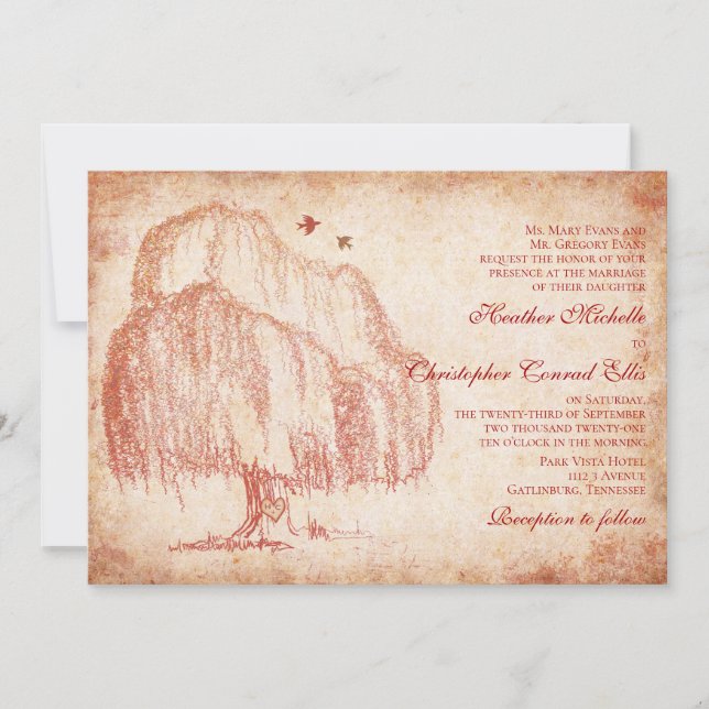 Invitación a la boda de árboles salvajes en otoño (Anverso)