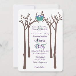 Invitación a la boda de árboles y aves modernos