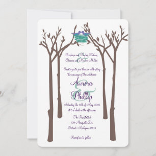 Invitación a la boda de árboles y aves modernos