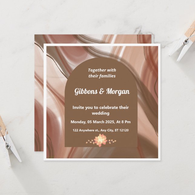 Invitación a la Boda de Arco Marrón y Resumen (Anverso/Reverso In Situ)