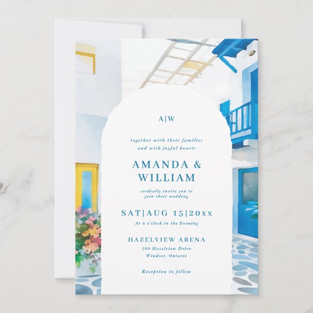 Invitación a la boda de arquitectura de acuarela e (Anverso)