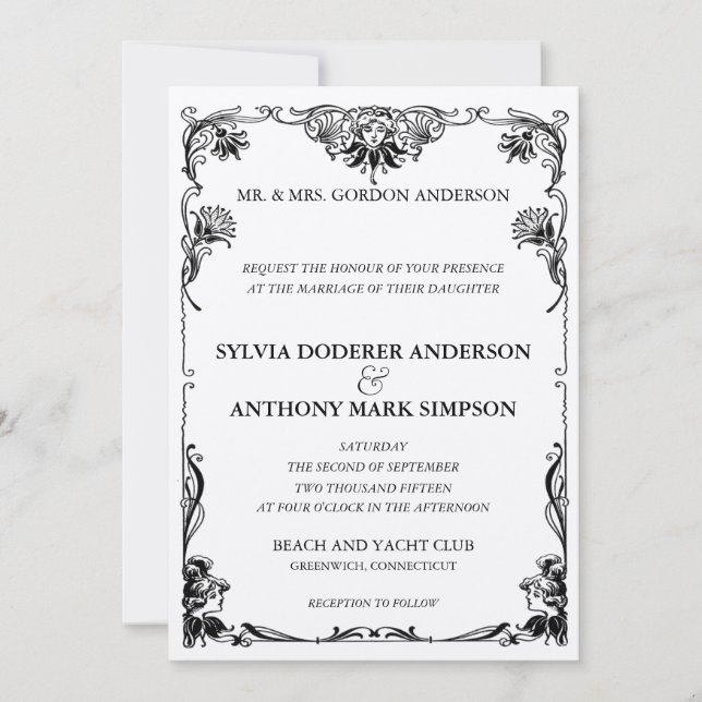 Invitación a la boda de Art Nouveau (Anverso)