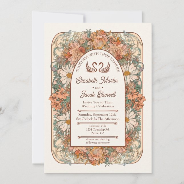 Invitación a la boda de Art Nouveau (Anverso)