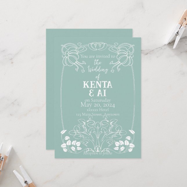 Invitación a la boda de Art Nouveau (Anverso/Reverso In Situ)