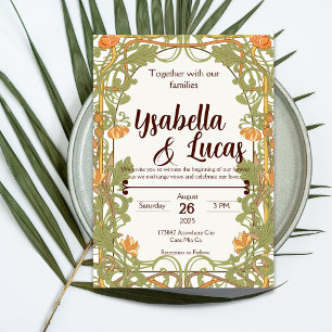 Invitación a la boda de Art Nouveau   Elegante 5" 