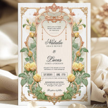 Invitación a la boda de Art Nouveau floral de oro