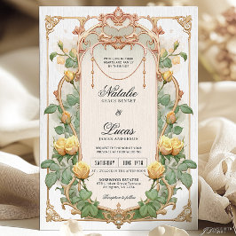 Invitación a la boda de Art Nouveau floral de oro 