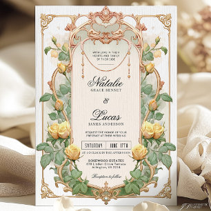 Invitación a la boda de Art Nouveau floral de oro