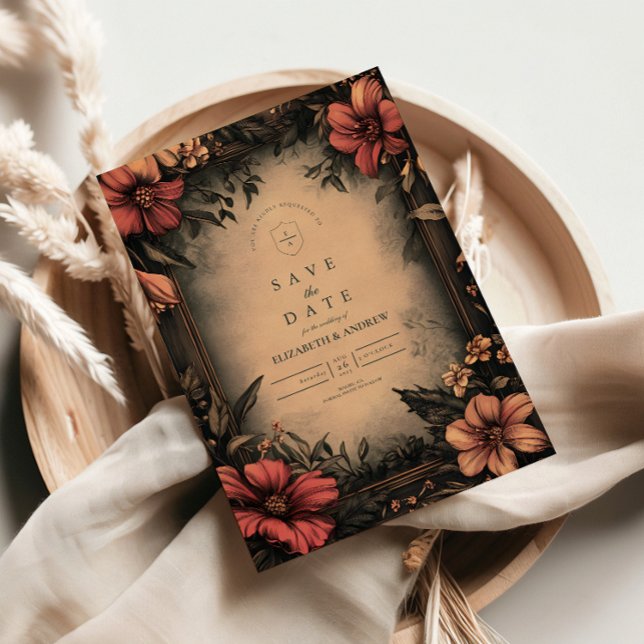 Invitación a la boda de Art Nouveau floral oscuro (Subido por el creador)