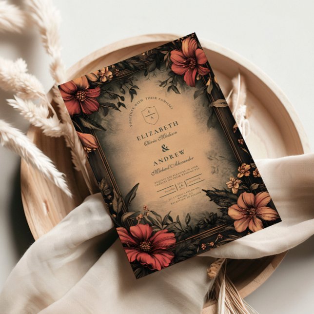 Invitación a la boda de Art Nouveau floral oscuro (Subido por el creador)