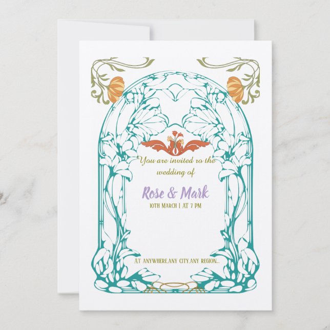 Invitación a la boda de Art Nouveau foliau (Anverso)