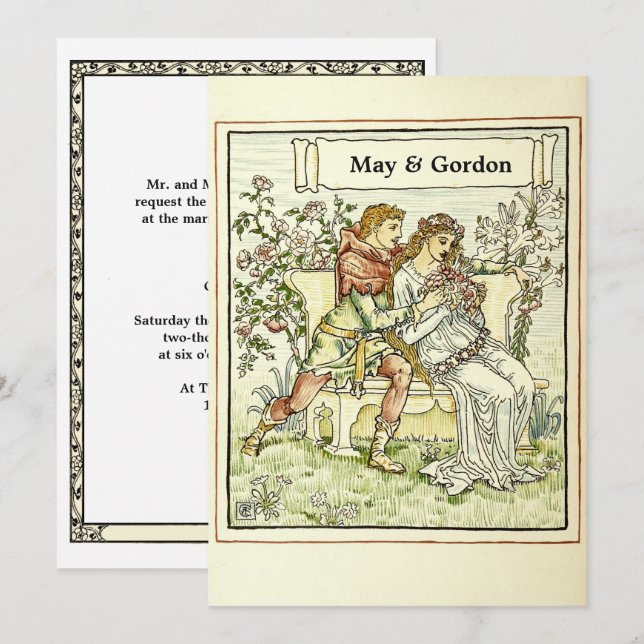 Invitación a la boda de Art Nouveau W. Crane (Anverso / Reverso)