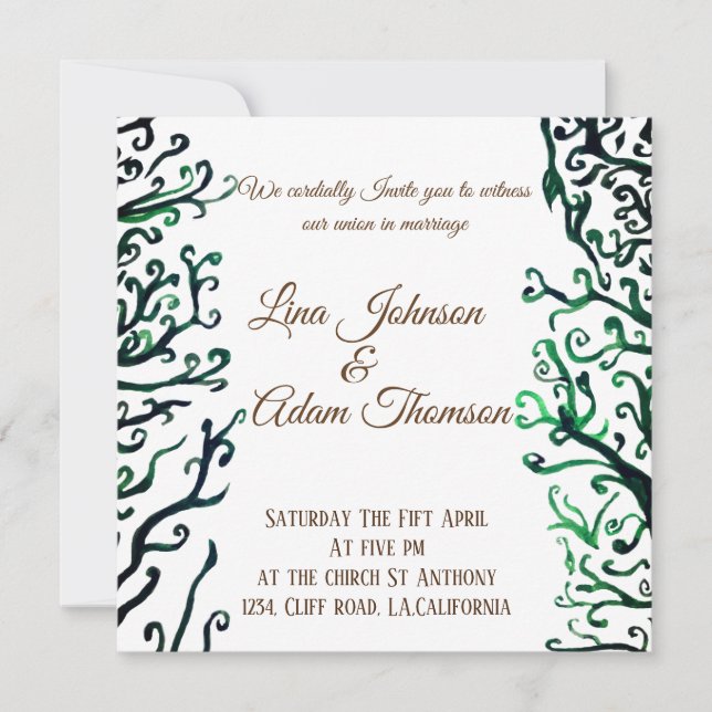 Invitación a la boda de arte botánico (Anverso)