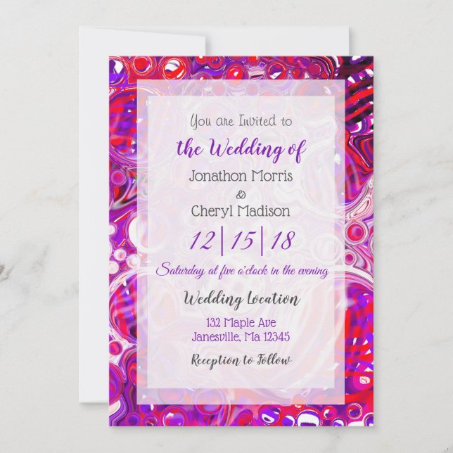 Invitación a la boda de arte con fluidos rojos y p (Anverso)