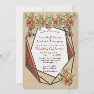Invitación a la boda de arte de cuero marrón geomé