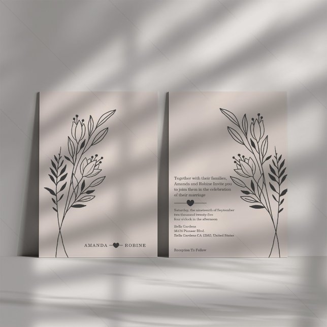 Invitación a la boda de arte de la línea botánica  (Subido por el creador)