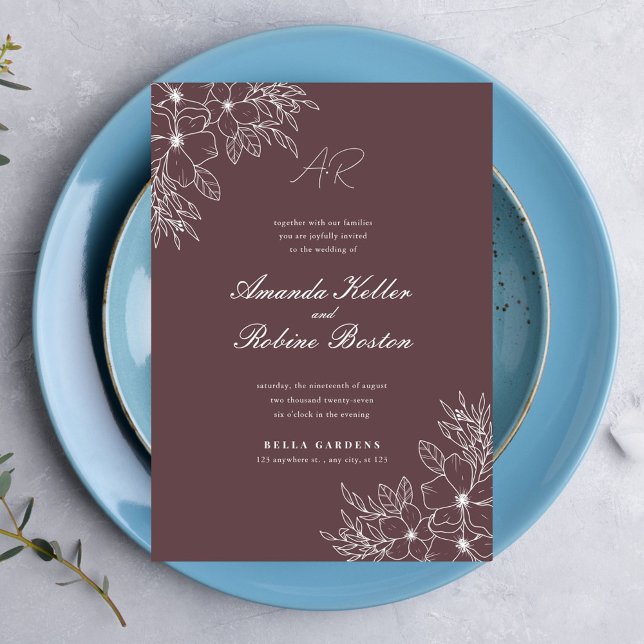 Invitación a la boda de arte de la línea floral (Subido por el creador)