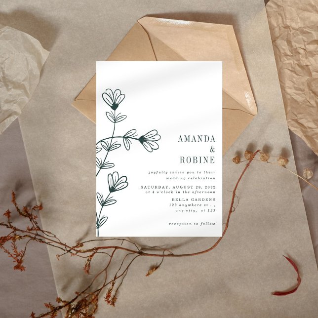 Invitación a la boda de arte de la línea floral mi (Subido por el creador)