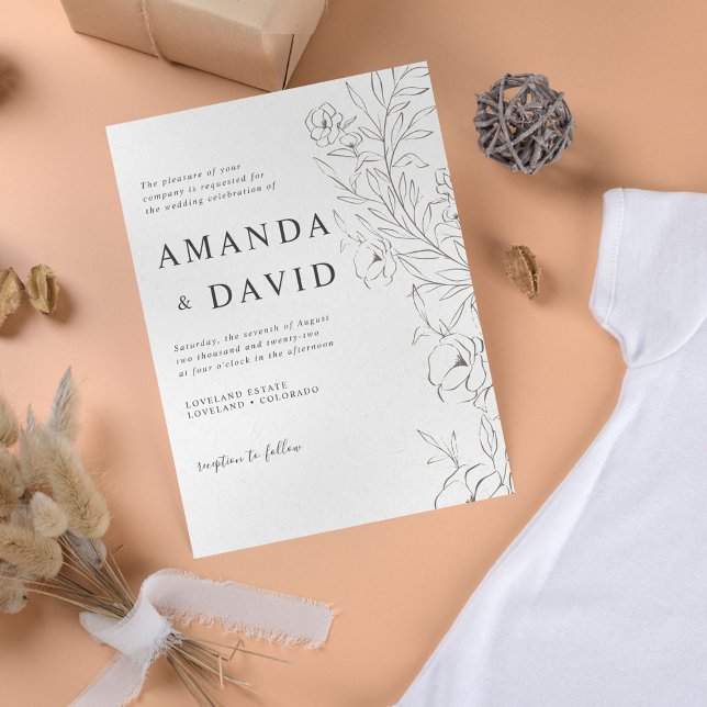 Invitación a la boda de arte de la línea floral mi (Subido por el creador)