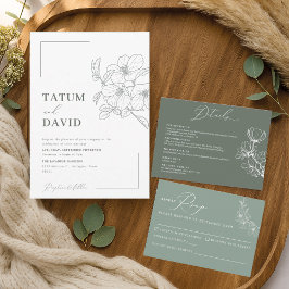 Invitación a la boda de arte de la línea floral mi