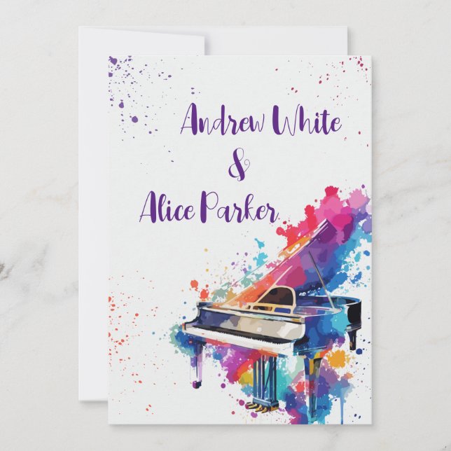 Invitación a la boda de arte de piano (Anverso)