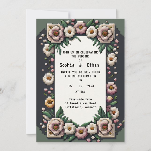 Invitación a la boda de arte de Pixel (Anverso)