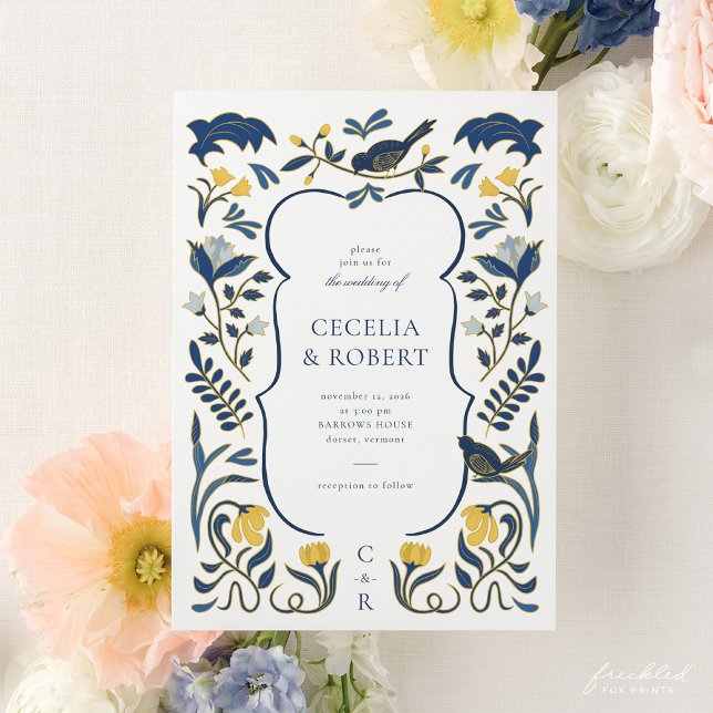 Invitación a la boda de arte floral de mano dibuja (Hand Drawn Floral Art Deco Wedding Invitation)